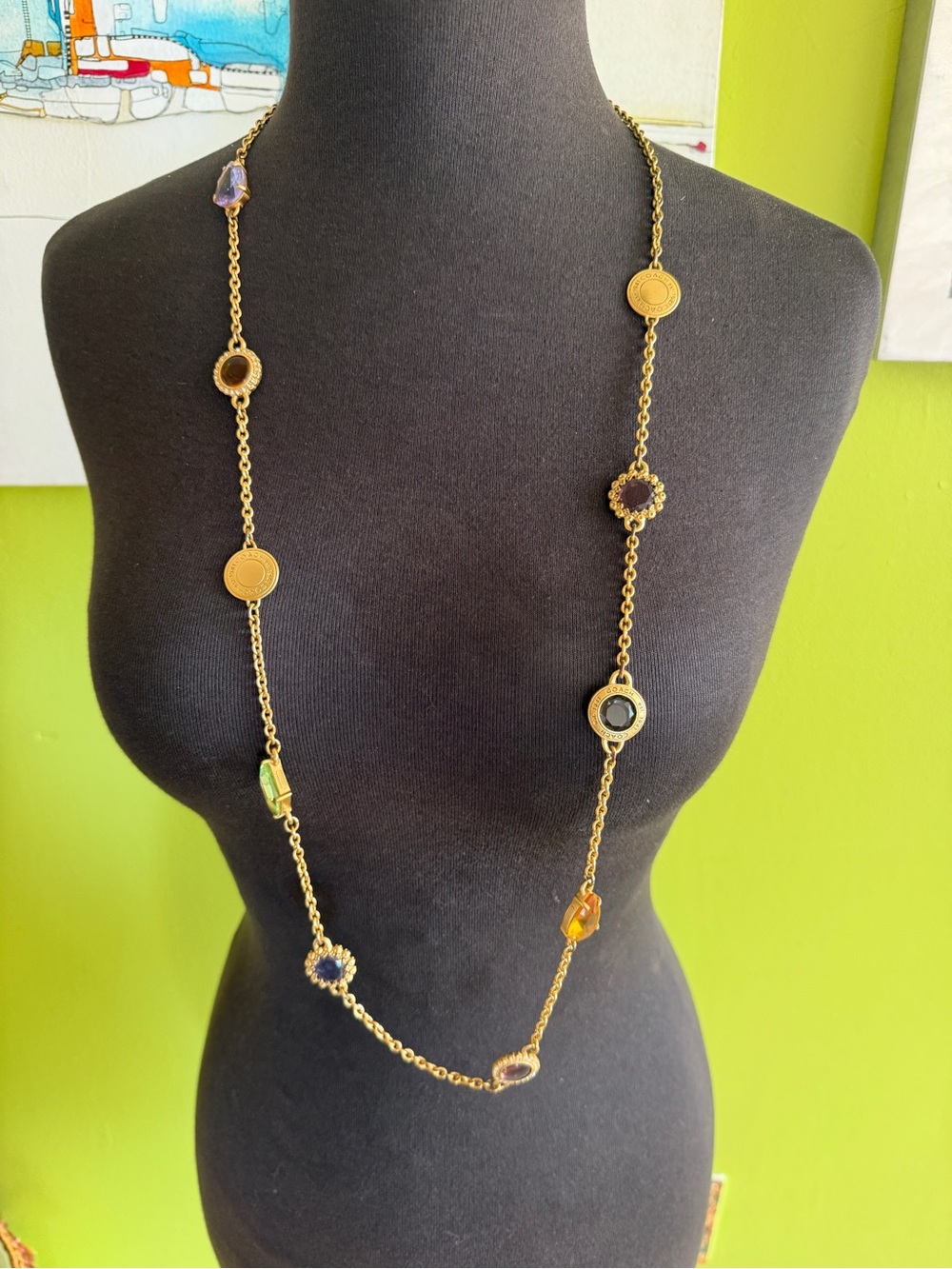 Coach 38” Retired Necklace with logo medallions and colored stones